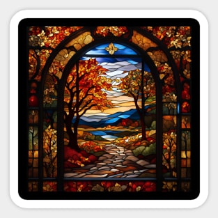 Stained Glass Window Of Autumn Scene Sticker